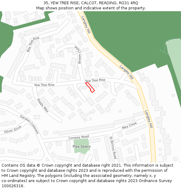 35, YEW TREE RISE, CALCOT, READING, RG31 4RQ: Location map and indicative extent of plot