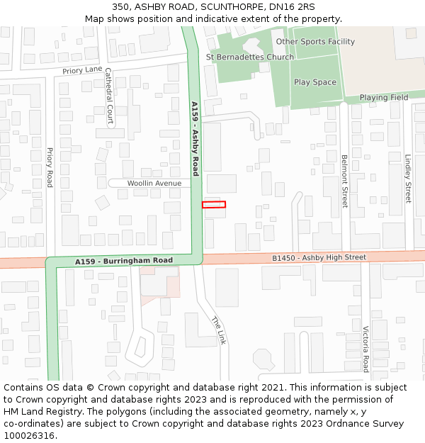 350, ASHBY ROAD, SCUNTHORPE, DN16 2RS: Location map and indicative extent of plot