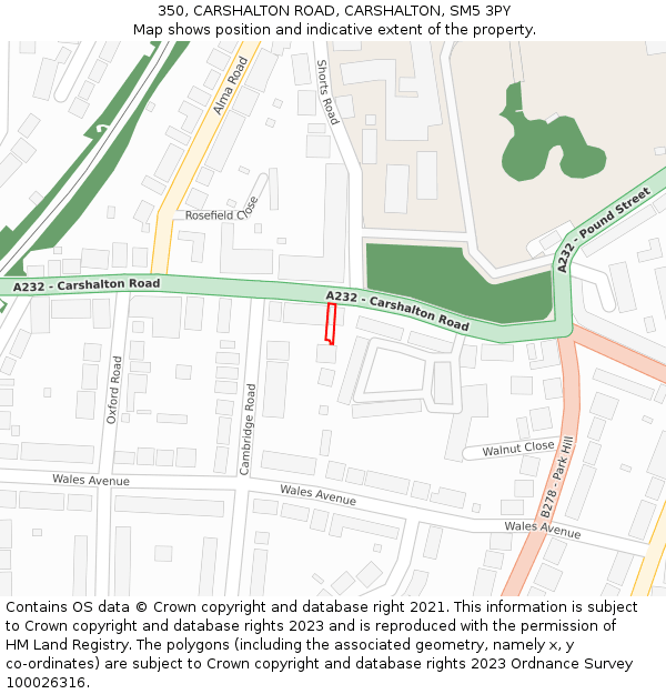 350, CARSHALTON ROAD, CARSHALTON, SM5 3PY: Location map and indicative extent of plot