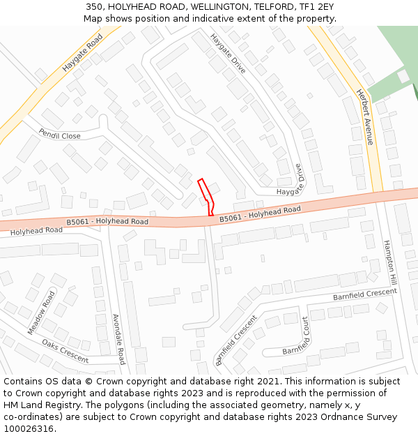 350, HOLYHEAD ROAD, WELLINGTON, TELFORD, TF1 2EY: Location map and indicative extent of plot