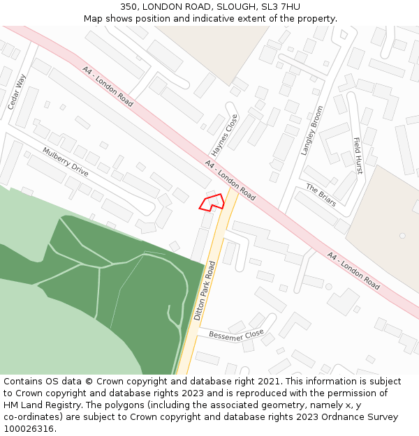 350, LONDON ROAD, SLOUGH, SL3 7HU: Location map and indicative extent of plot