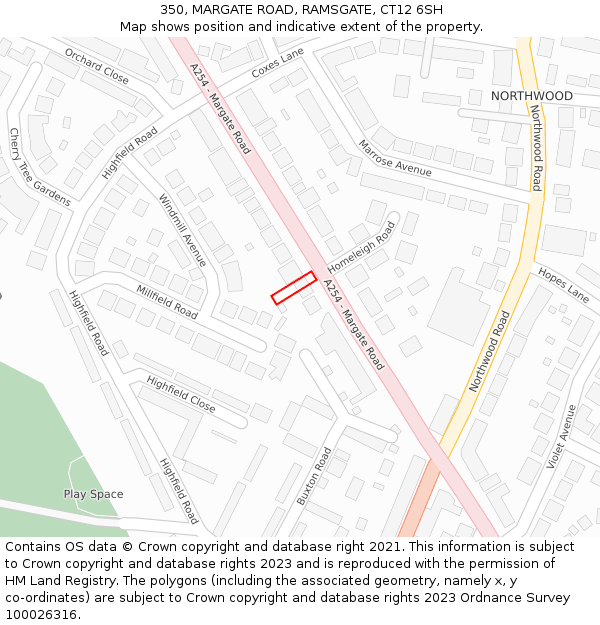 350, MARGATE ROAD, RAMSGATE, CT12 6SH: Location map and indicative extent of plot