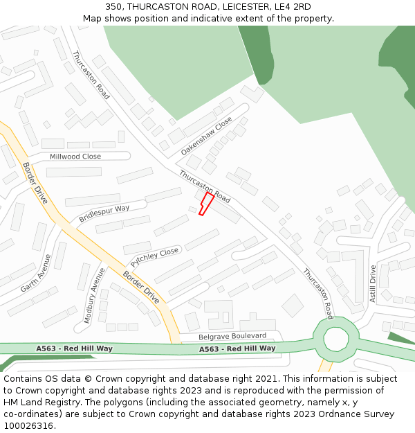 350, THURCASTON ROAD, LEICESTER, LE4 2RD: Location map and indicative extent of plot