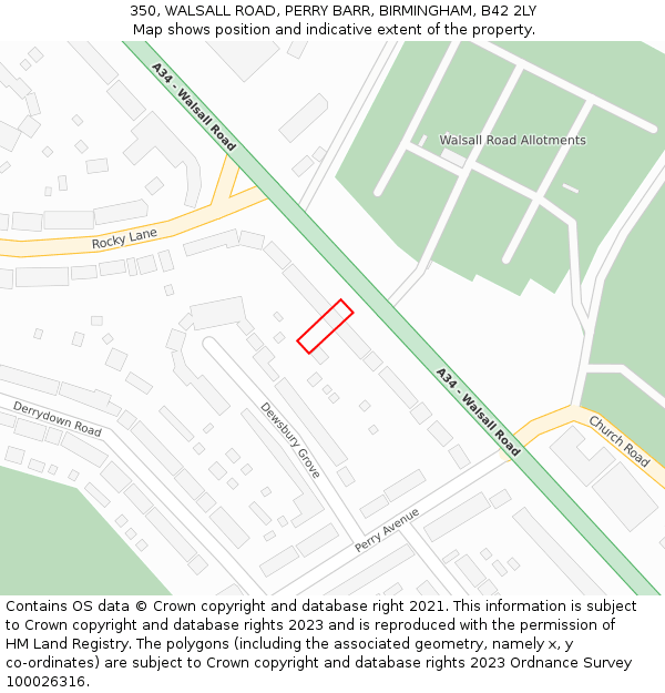 350, WALSALL ROAD, PERRY BARR, BIRMINGHAM, B42 2LY: Location map and indicative extent of plot