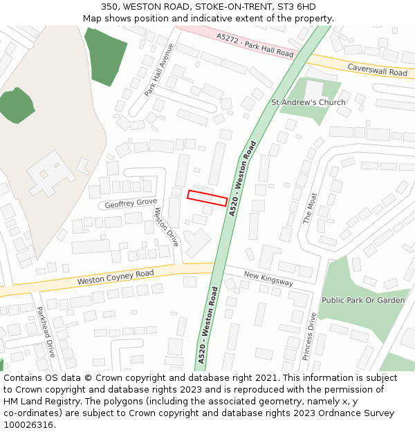 350, WESTON ROAD, STOKE-ON-TRENT, ST3 6HD: Location map and indicative extent of plot