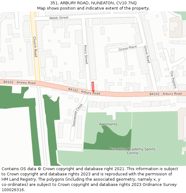 351, ARBURY ROAD, NUNEATON, CV10 7NQ: Location map and indicative extent of plot