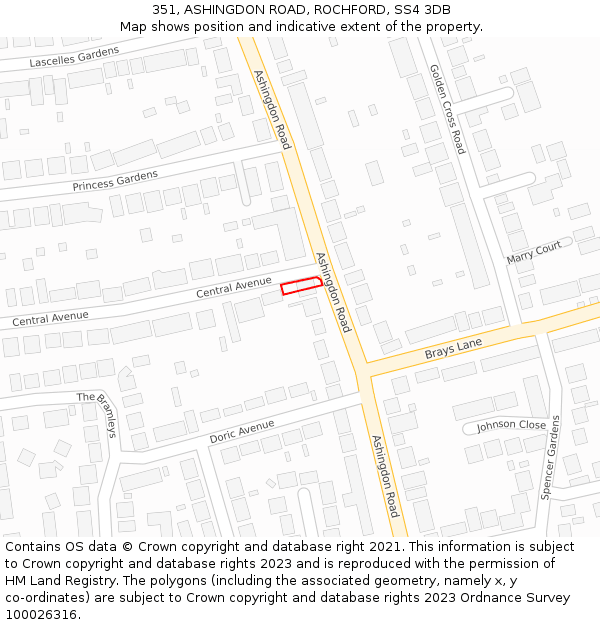 351, ASHINGDON ROAD, ROCHFORD, SS4 3DB: Location map and indicative extent of plot