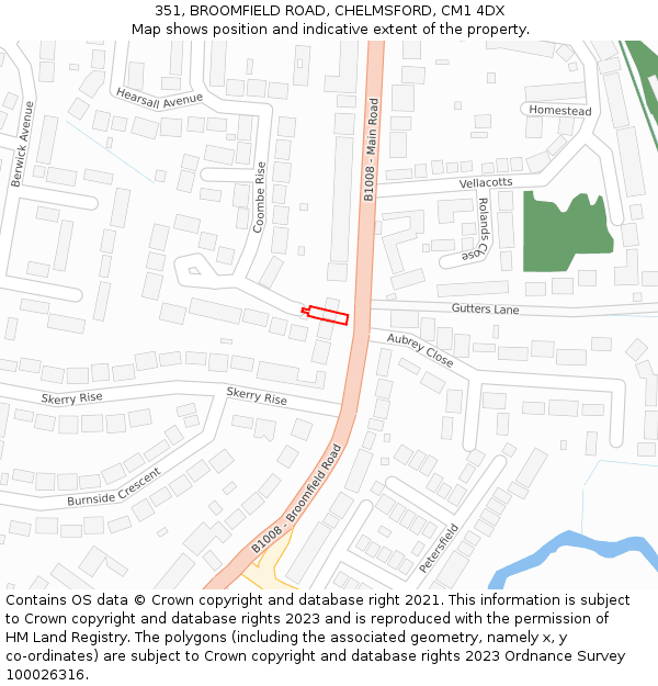 351, BROOMFIELD ROAD, CHELMSFORD, CM1 4DX: Location map and indicative extent of plot