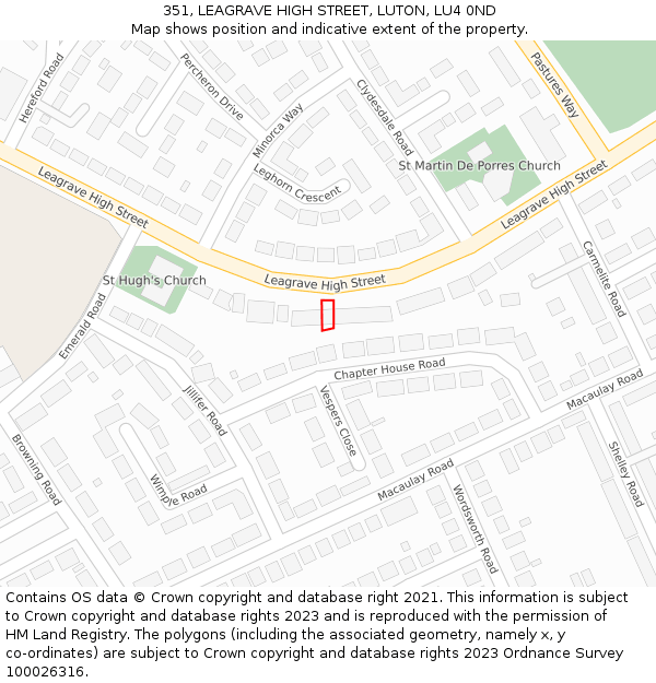 351, LEAGRAVE HIGH STREET, LUTON, LU4 0ND: Location map and indicative extent of plot