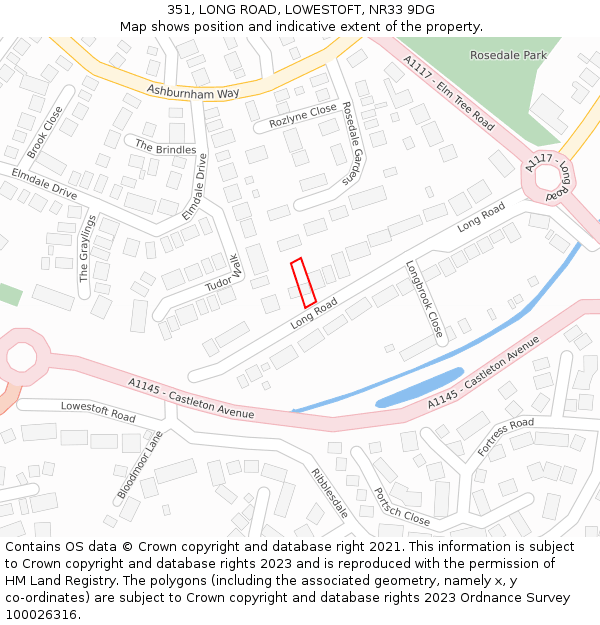 351, LONG ROAD, LOWESTOFT, NR33 9DG: Location map and indicative extent of plot