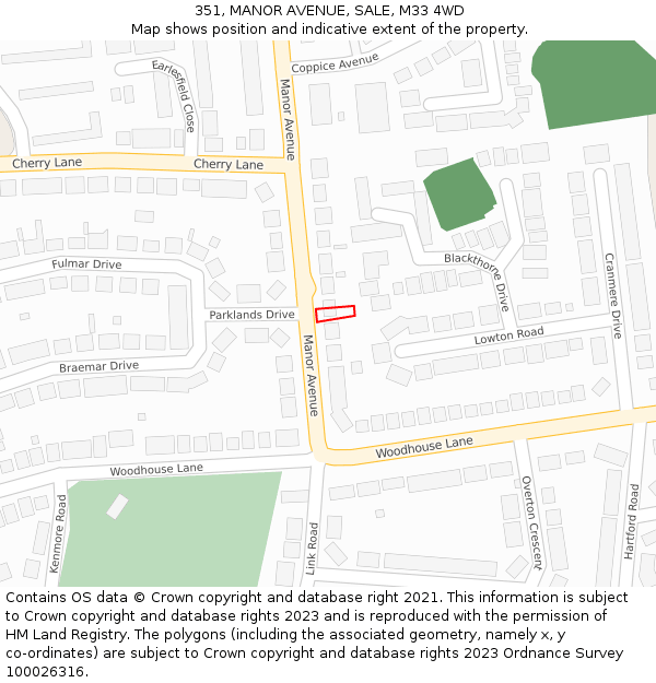 351, MANOR AVENUE, SALE, M33 4WD: Location map and indicative extent of plot