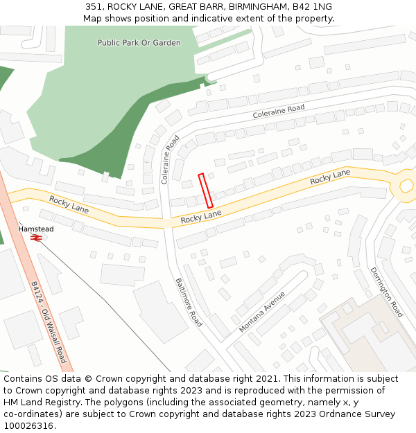 351, ROCKY LANE, GREAT BARR, BIRMINGHAM, B42 1NG: Location map and indicative extent of plot