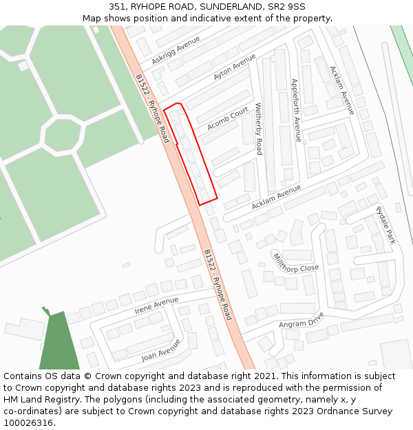 351, RYHOPE ROAD, SUNDERLAND, SR2 9SS: Location map and indicative extent of plot