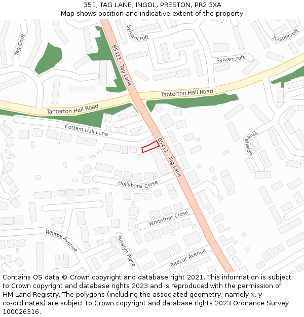 351, TAG LANE, INGOL, PRESTON, PR2 3XA: Location map and indicative extent of plot