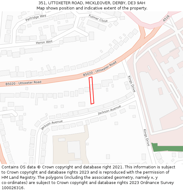 351, UTTOXETER ROAD, MICKLEOVER, DERBY, DE3 9AH: Location map and indicative extent of plot