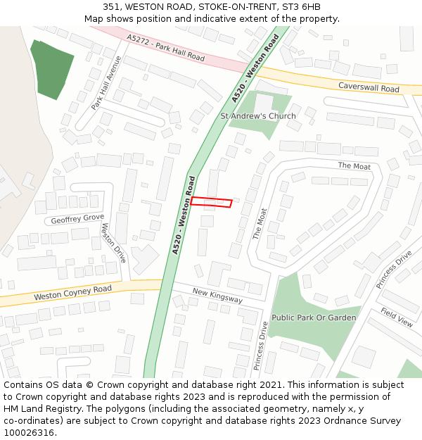 351, WESTON ROAD, STOKE-ON-TRENT, ST3 6HB: Location map and indicative extent of plot