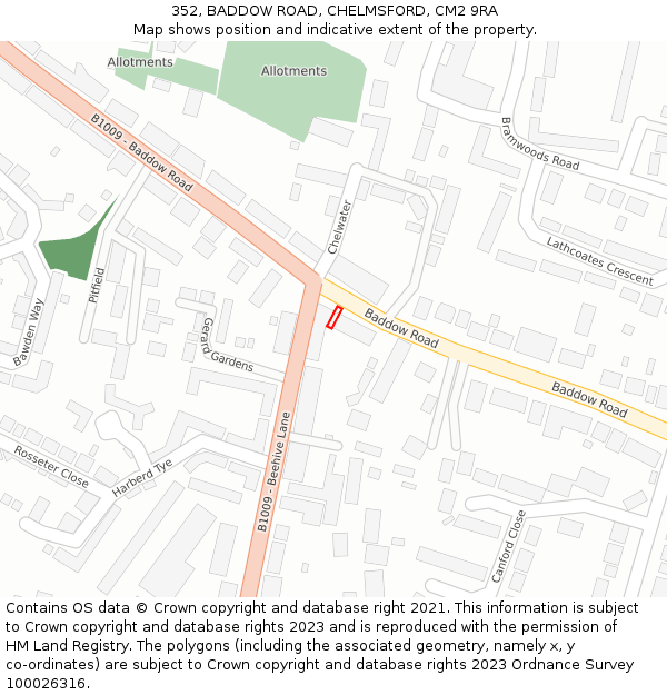 352, BADDOW ROAD, CHELMSFORD, CM2 9RA: Location map and indicative extent of plot