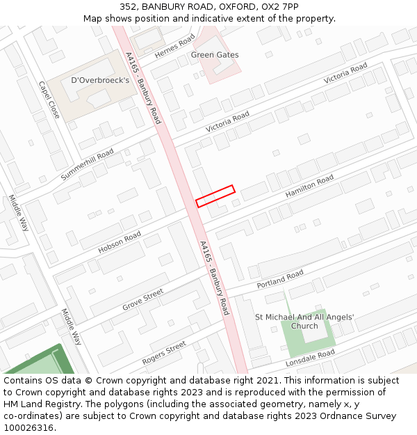 352, BANBURY ROAD, OXFORD, OX2 7PP: Location map and indicative extent of plot