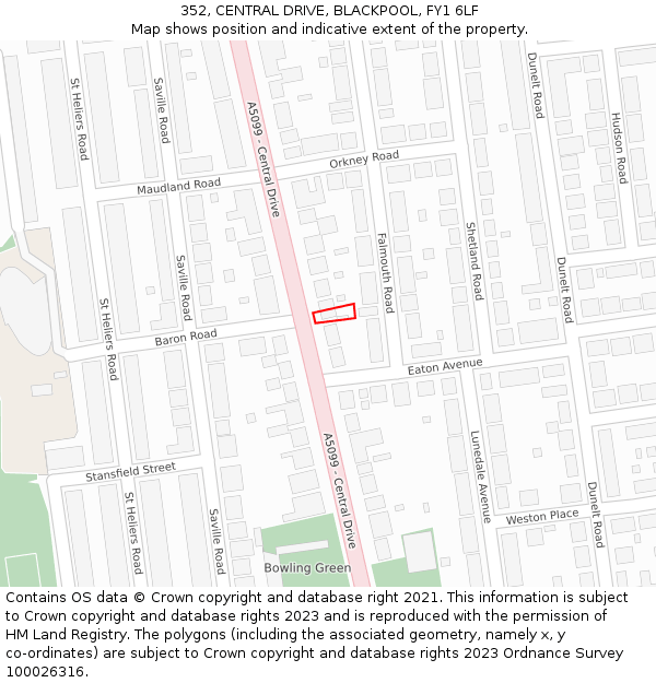 352, CENTRAL DRIVE, BLACKPOOL, FY1 6LF: Location map and indicative extent of plot