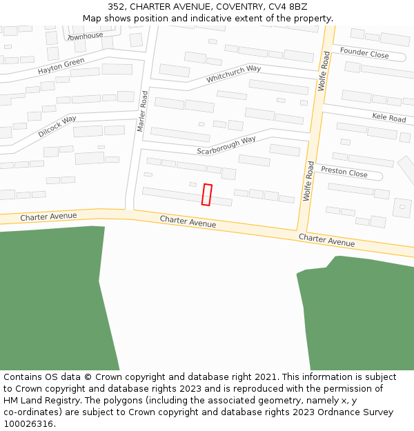 352, CHARTER AVENUE, COVENTRY, CV4 8BZ: Location map and indicative extent of plot