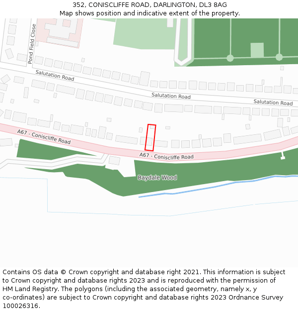 352, CONISCLIFFE ROAD, DARLINGTON, DL3 8AG: Location map and indicative extent of plot