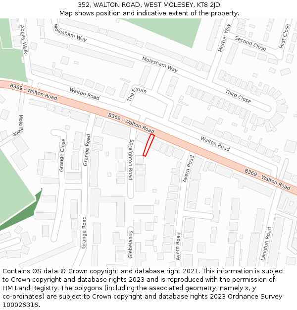 352, WALTON ROAD, WEST MOLESEY, KT8 2JD: Location map and indicative extent of plot