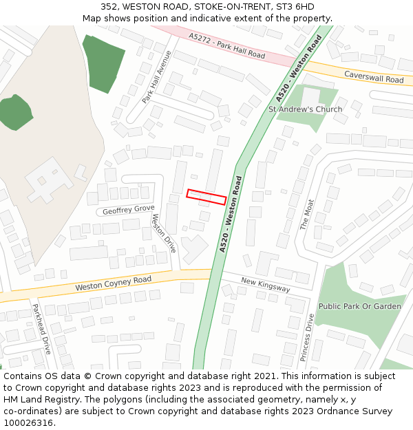 352, WESTON ROAD, STOKE-ON-TRENT, ST3 6HD: Location map and indicative extent of plot