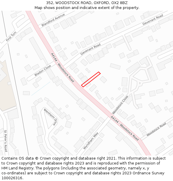 352, WOODSTOCK ROAD, OXFORD, OX2 8BZ: Location map and indicative extent of plot