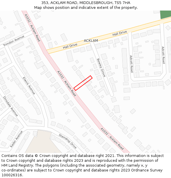 353, ACKLAM ROAD, MIDDLESBROUGH, TS5 7HA: Location map and indicative extent of plot