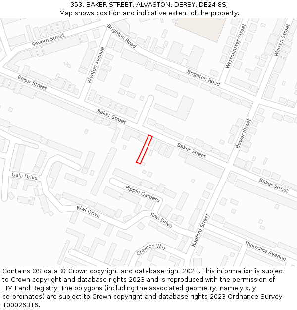 353, BAKER STREET, ALVASTON, DERBY, DE24 8SJ: Location map and indicative extent of plot