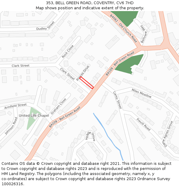 353, BELL GREEN ROAD, COVENTRY, CV6 7HD: Location map and indicative extent of plot