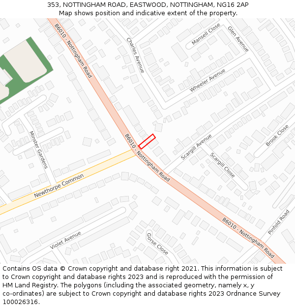 353, NOTTINGHAM ROAD, EASTWOOD, NOTTINGHAM, NG16 2AP: Location map and indicative extent of plot