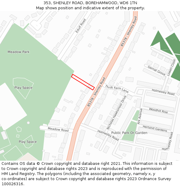 353, SHENLEY ROAD, BOREHAMWOOD, WD6 1TN: Location map and indicative extent of plot