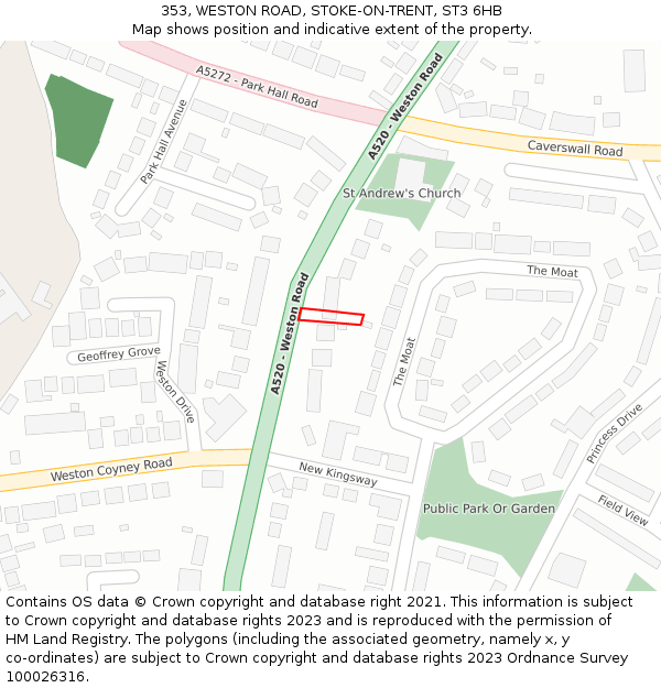 353, WESTON ROAD, STOKE-ON-TRENT, ST3 6HB: Location map and indicative extent of plot