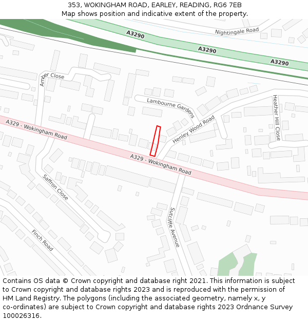 353, WOKINGHAM ROAD, EARLEY, READING, RG6 7EB: Location map and indicative extent of plot