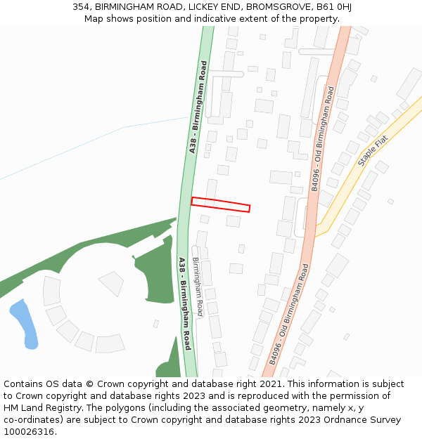 354, BIRMINGHAM ROAD, LICKEY END, BROMSGROVE, B61 0HJ: Location map and indicative extent of plot