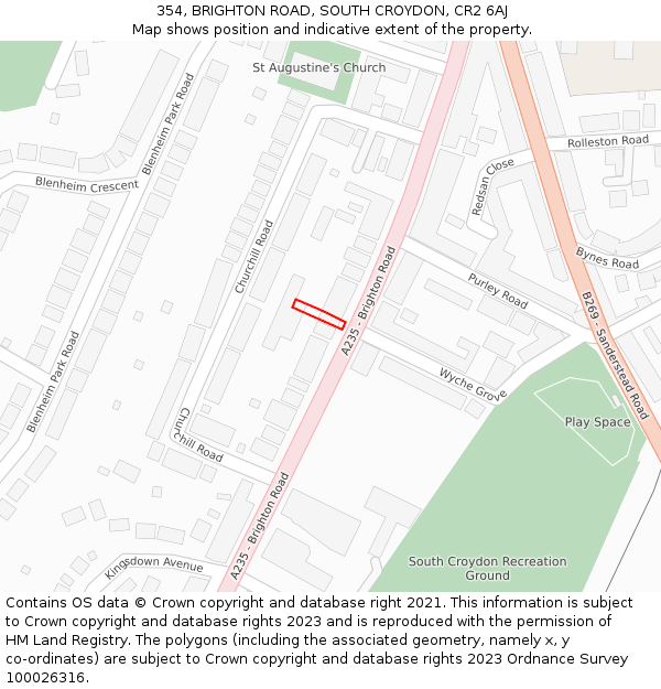 354, BRIGHTON ROAD, SOUTH CROYDON, CR2 6AJ: Location map and indicative extent of plot