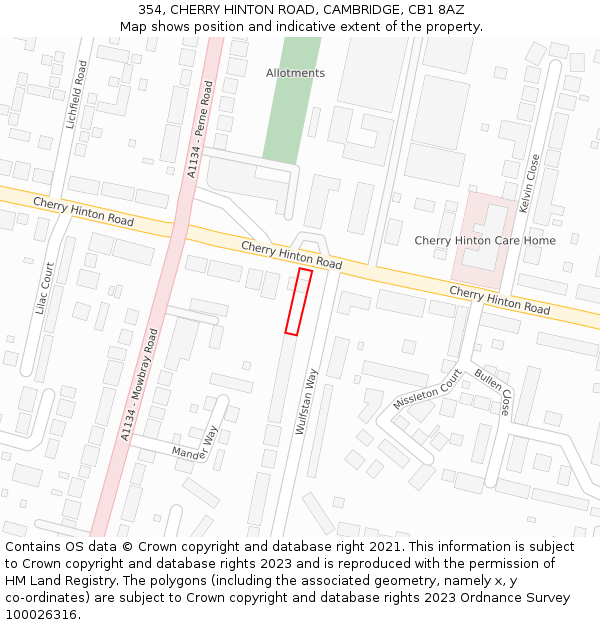 354, CHERRY HINTON ROAD, CAMBRIDGE, CB1 8AZ: Location map and indicative extent of plot