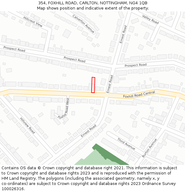 354, FOXHILL ROAD, CARLTON, NOTTINGHAM, NG4 1QB: Location map and indicative extent of plot