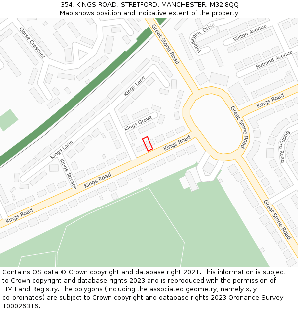 354, KINGS ROAD, STRETFORD, MANCHESTER, M32 8QQ: Location map and indicative extent of plot