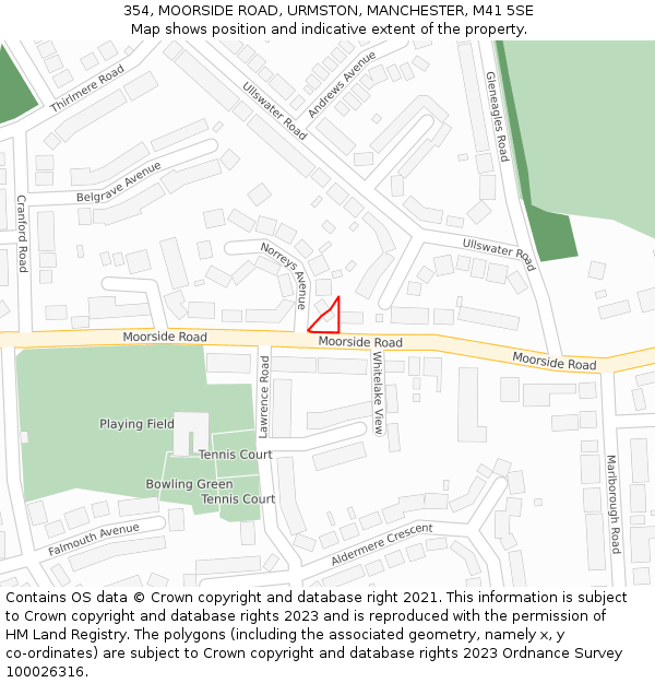 354, MOORSIDE ROAD, URMSTON, MANCHESTER, M41 5SE: Location map and indicative extent of plot