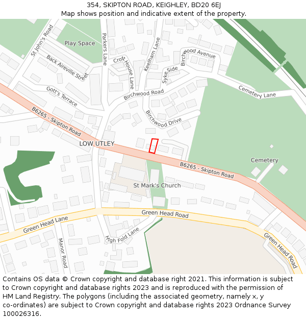 354, SKIPTON ROAD, KEIGHLEY, BD20 6EJ: Location map and indicative extent of plot