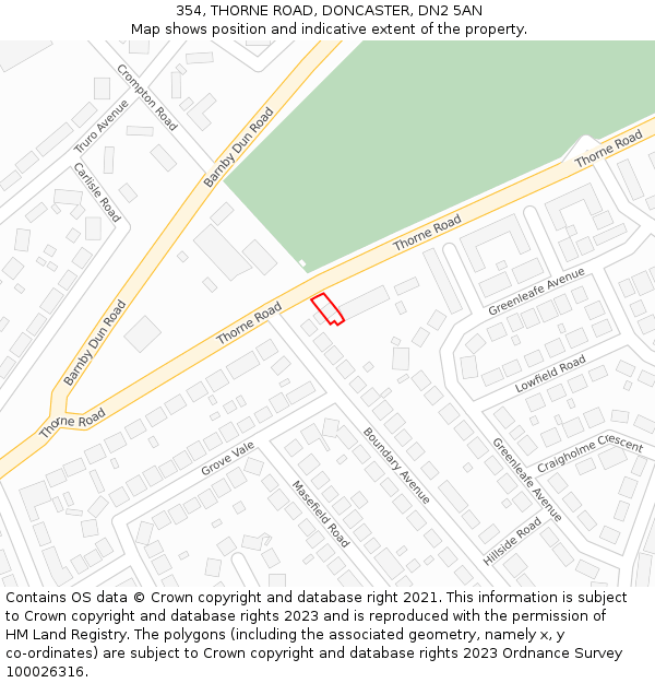 354, THORNE ROAD, DONCASTER, DN2 5AN: Location map and indicative extent of plot