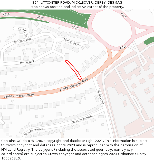 354, UTTOXETER ROAD, MICKLEOVER, DERBY, DE3 9AG: Location map and indicative extent of plot