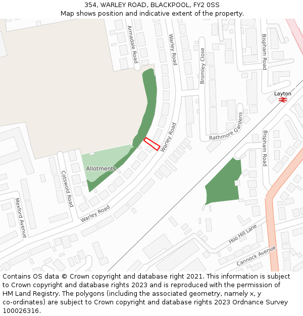 354, WARLEY ROAD, BLACKPOOL, FY2 0SS: Location map and indicative extent of plot