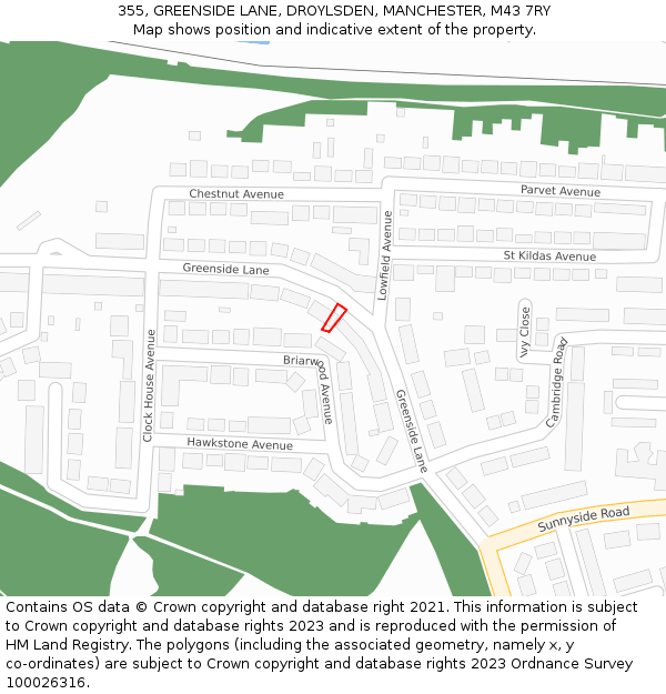 355, GREENSIDE LANE, DROYLSDEN, MANCHESTER, M43 7RY: Location map and indicative extent of plot