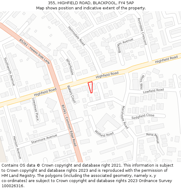 355, HIGHFIELD ROAD, BLACKPOOL, FY4 5AP: Location map and indicative extent of plot