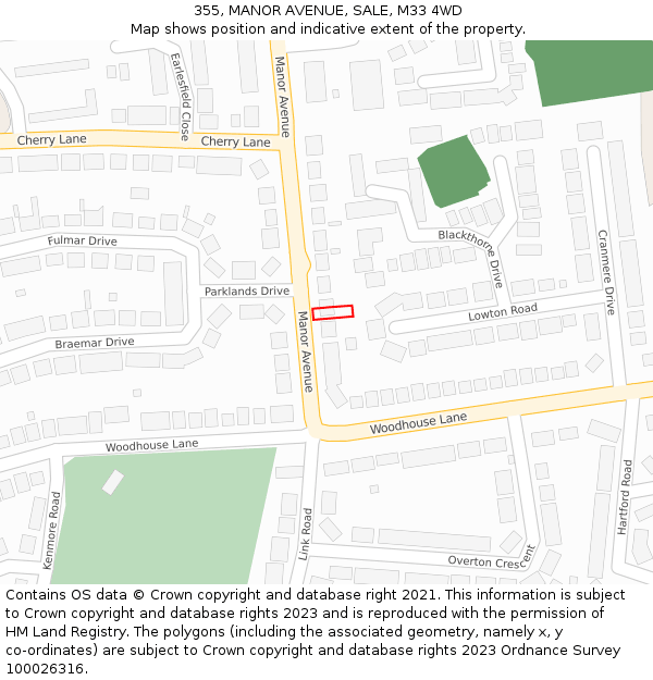 355, MANOR AVENUE, SALE, M33 4WD: Location map and indicative extent of plot