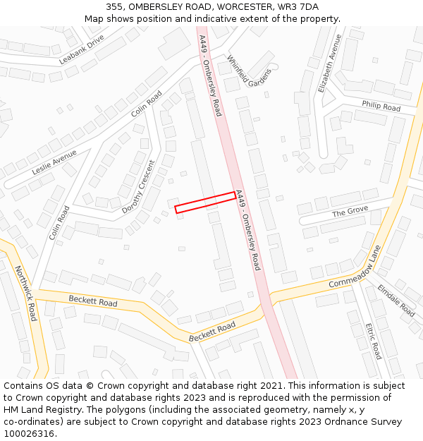 355, OMBERSLEY ROAD, WORCESTER, WR3 7DA: Location map and indicative extent of plot