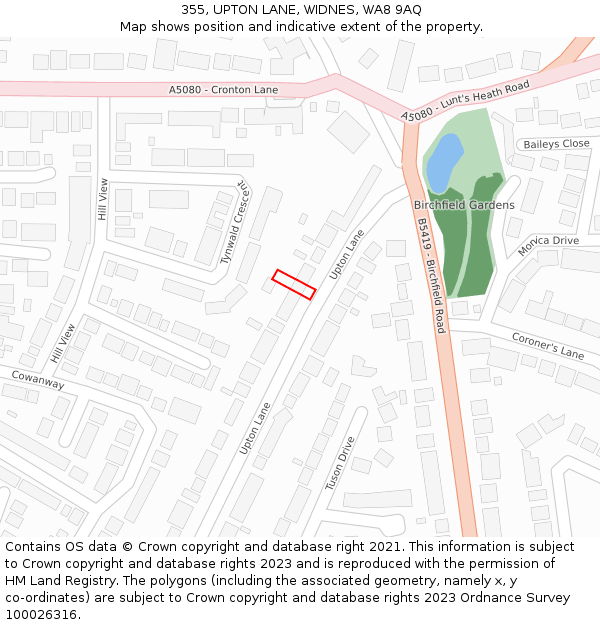 355, UPTON LANE, WIDNES, WA8 9AQ: Location map and indicative extent of plot